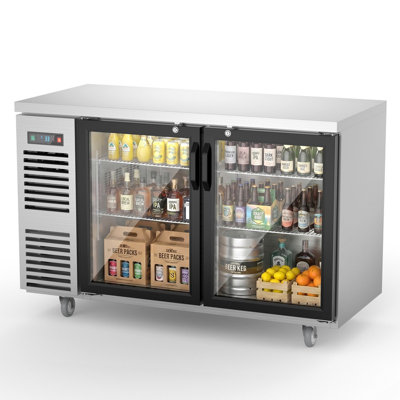 Digitale Essentials 60 in. W 20.5 cu. ft.Under Height Back Bar Cooler Commercial Refrigerator with Glass Door in Stainless Steel