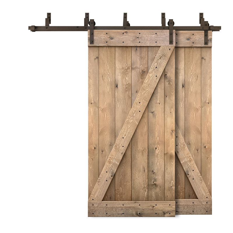 Porte de grange à panneaux et en bois avec quincaillerie d'installation, 40 po x 84 po, Brun clair