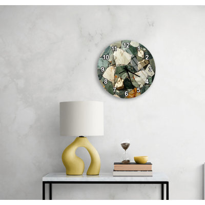 Green Marble Wall Clock, Terrazzo Stone Pattern, Large Tempered Glass Art, Modern Farmhouse Decor, Round Roman Numeral Timepiece