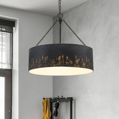 Lustre tambour industriel 6 lumières avec or brossé à la main