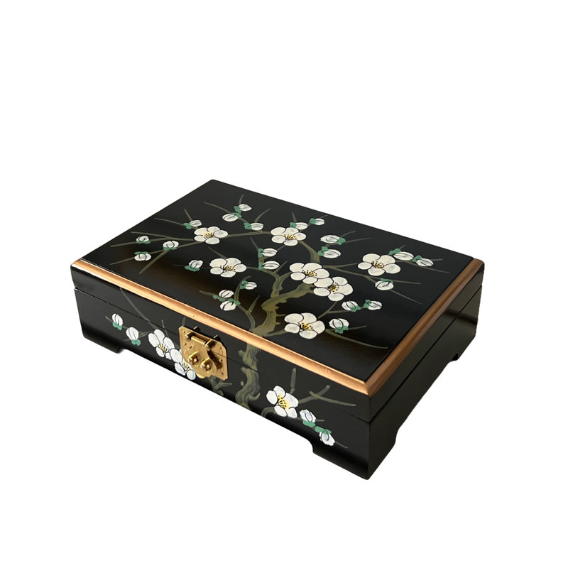 Hand Painted Oriental Blossom Jewellery Box