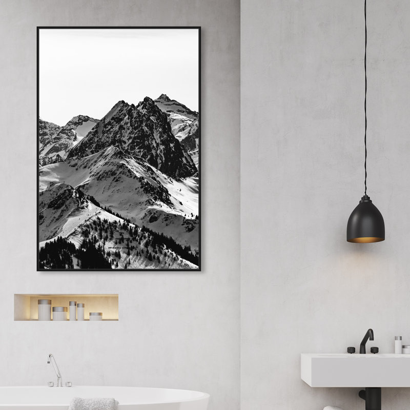 " Up The Mountain Snowy Mountains ", 54" H x 36" W, Black Framed