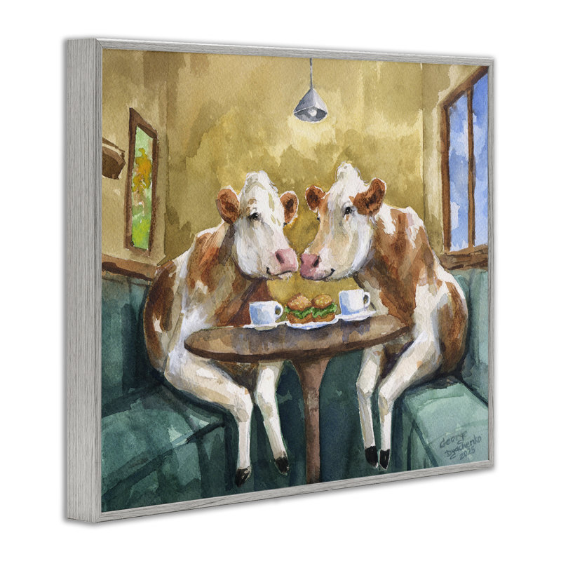 «Two Cows Cafe Brunch», estampe numérique, conception de George Dyachenko, H 11 po x l 14 po, Estampe numérique Farmhouse
