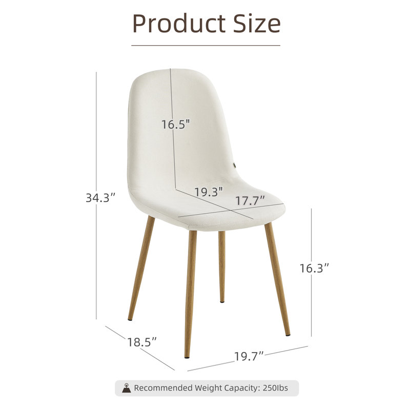 6-Piece White Fabric Upholstered Dining Side Chairs With Wood Grain Metal Legs For Kitchen, Dining Room, Living Room