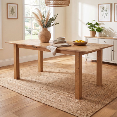 Rectangular Extendable Solid Reclaimed Pine Wood Dining Table For 4-6 People, Farmhouse Dining Table For Kitchen, Dining Room