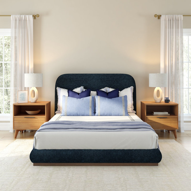 Lit tapissier Ashland (grand), Grand, Indigo