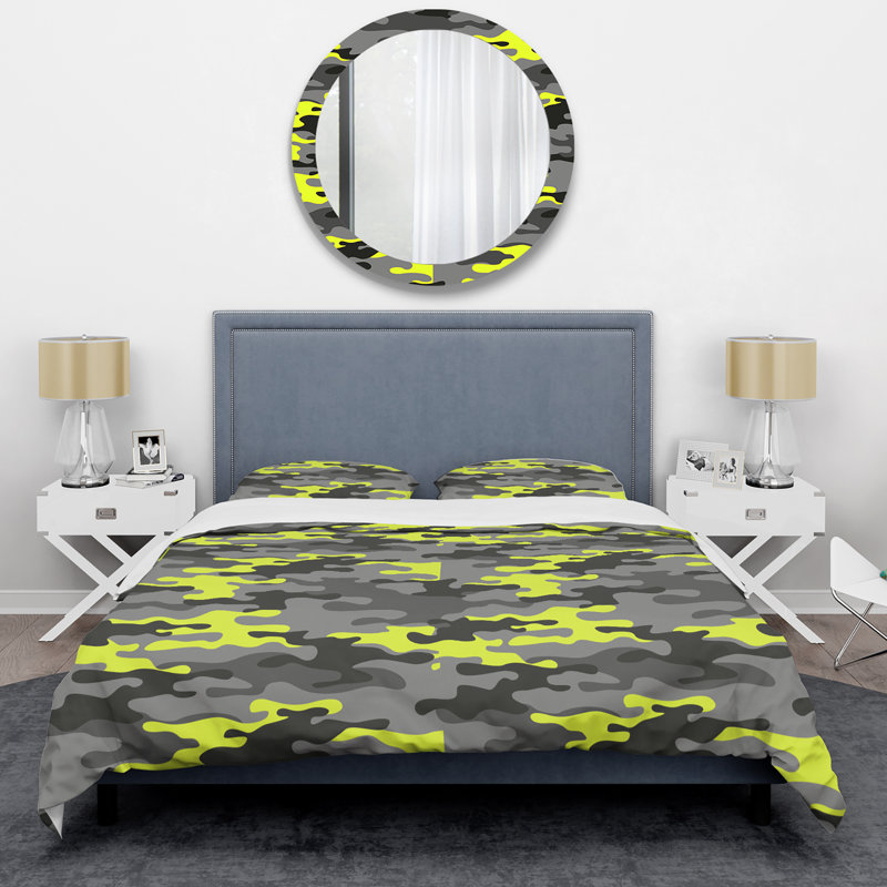 Ensemble de housse de couette en microfibre grise / jaune 3 pièces
