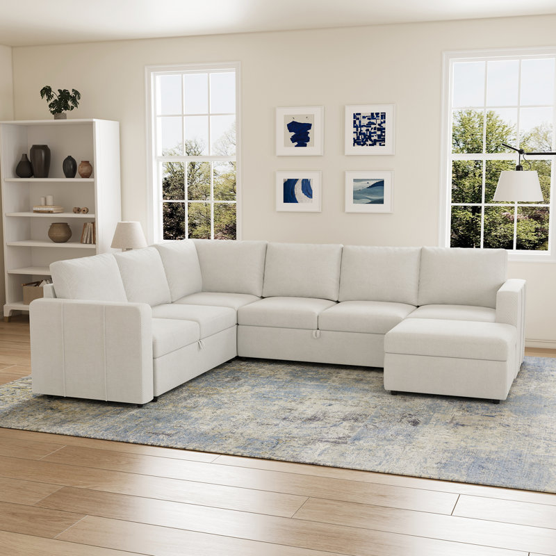 L-Shaped Modular Sofa Set With Large Storage Space, Beige Chenille