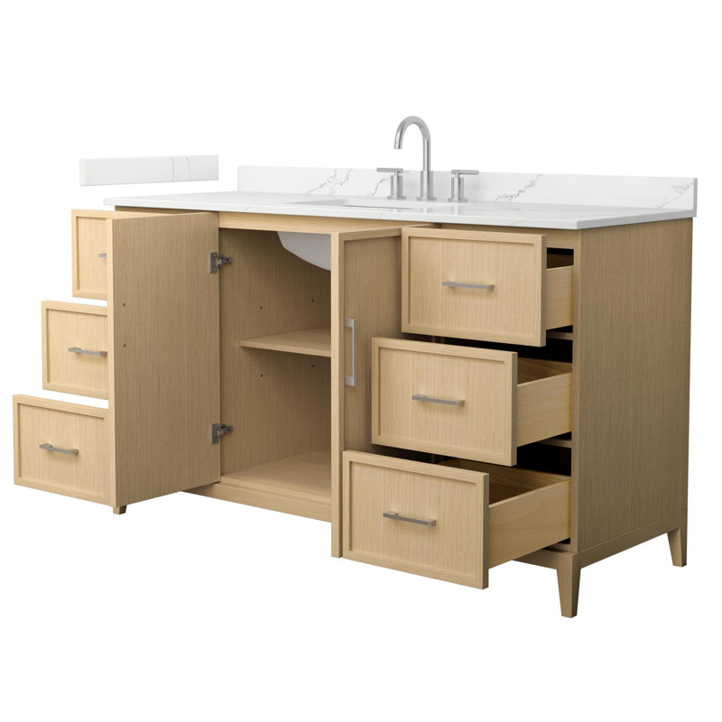 Elan 60'' Single Bathroom Vanity with Quartz Top, Tan, 8" Center, Brushed Nickel