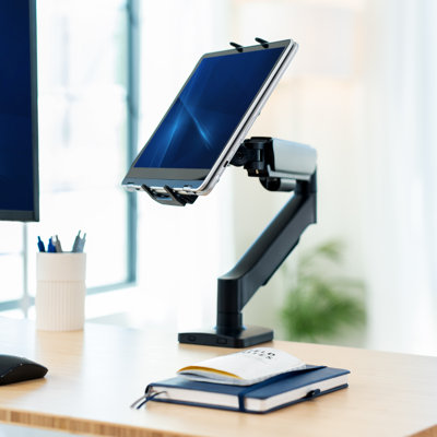 Support de bureau à bras mécanique simple pour tablettes, ordinateurs portables 2-en-1, écrans portables
