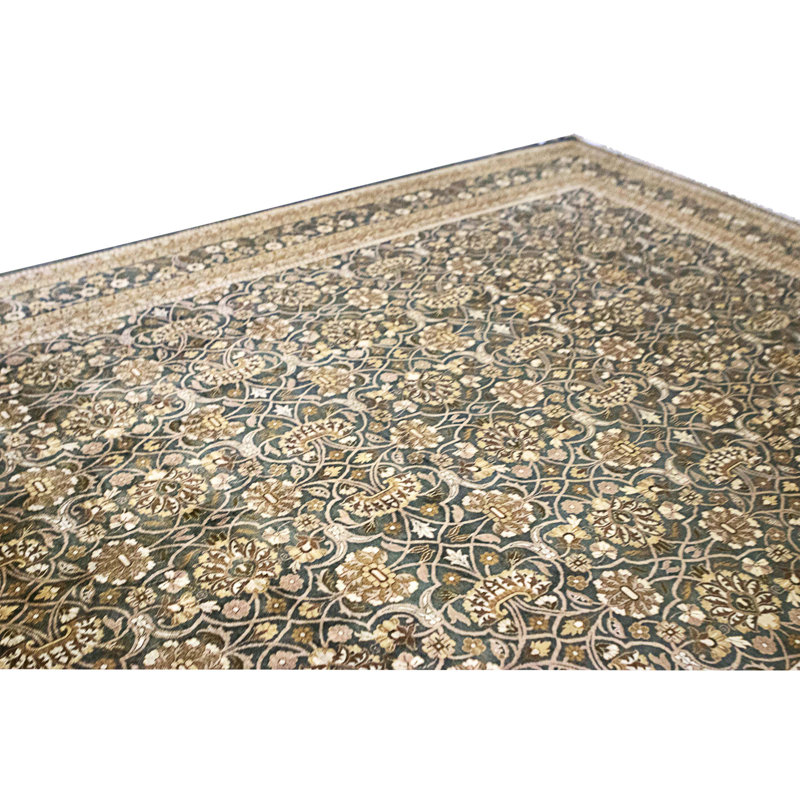 Tapis vert olive et vert olive noué à la main de haute qualité