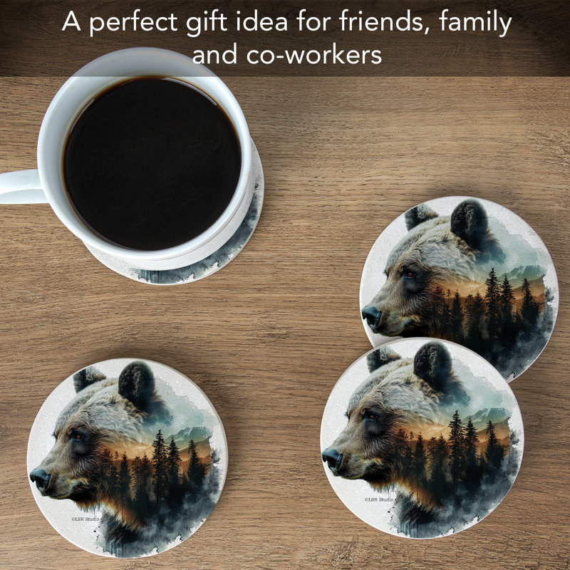 Ensemble de 4 sous-verres ronds en grès naturel Millwood Pines Bear