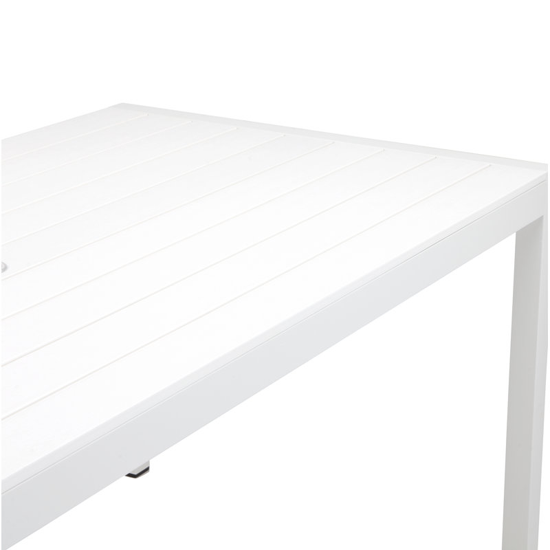 Aynura Rectangular Metal Outdoor Dining Table With Umbrella Hole , 71'' in. W 35'' in. D, White, White