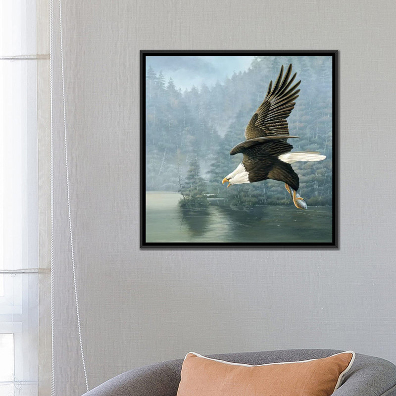 « flying eagle », impression sur toile, H 26 po x l 26 po x P 1,5 po, Toile avec cadre noir, Pas de tapis