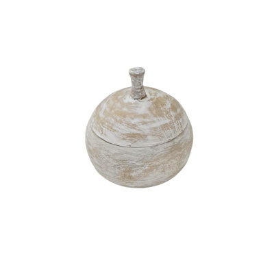 Pot décoratif en bois délavé avec couvercle blanc