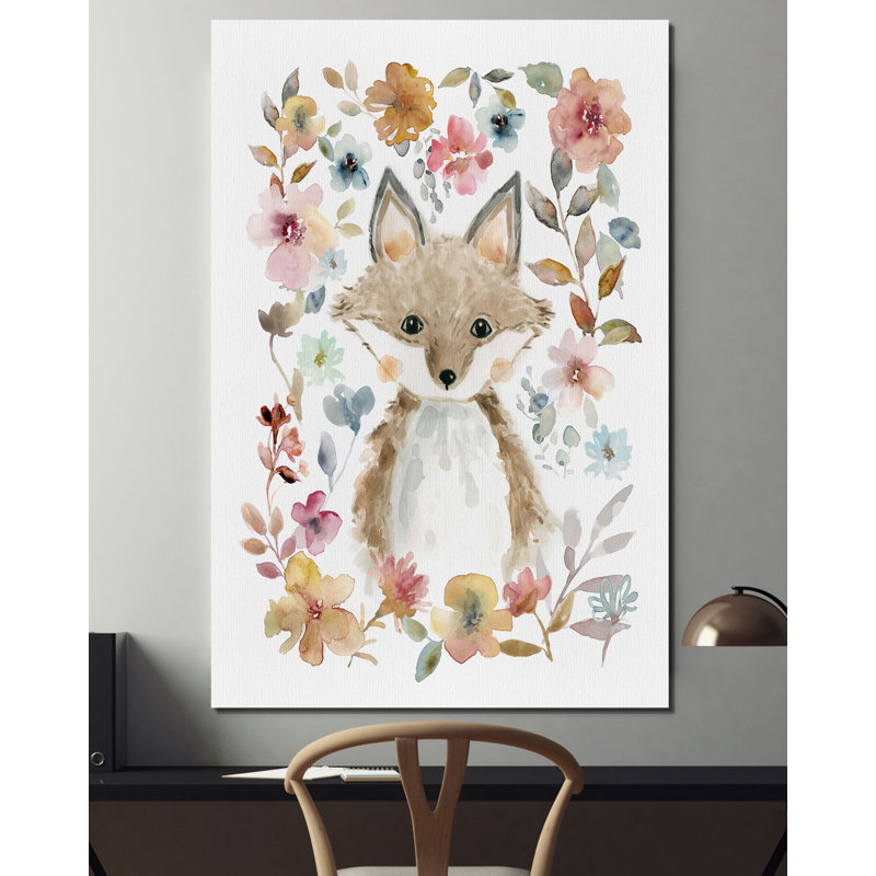 «Flowers and Friends Fox», reproduction, H 18 po x l 12 po x 1,5 po, Toile tendue