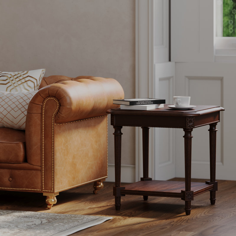 Maven Lane Pullman Traditional Square Wooden Side Table In Antiqued Brown Finish, Antiqued Brown