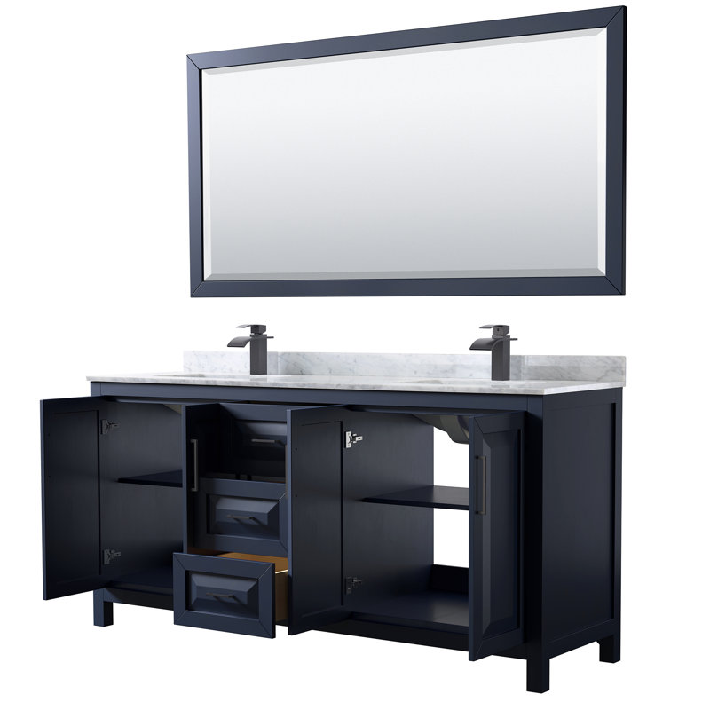 Daria 72'' W Double Vanity, Matte Black, Dark Blue, White Cultured Marble