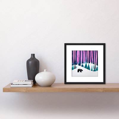 Black Bear Colourful Arctic Winter Forest 1 Piece Single Picture Frame Painting