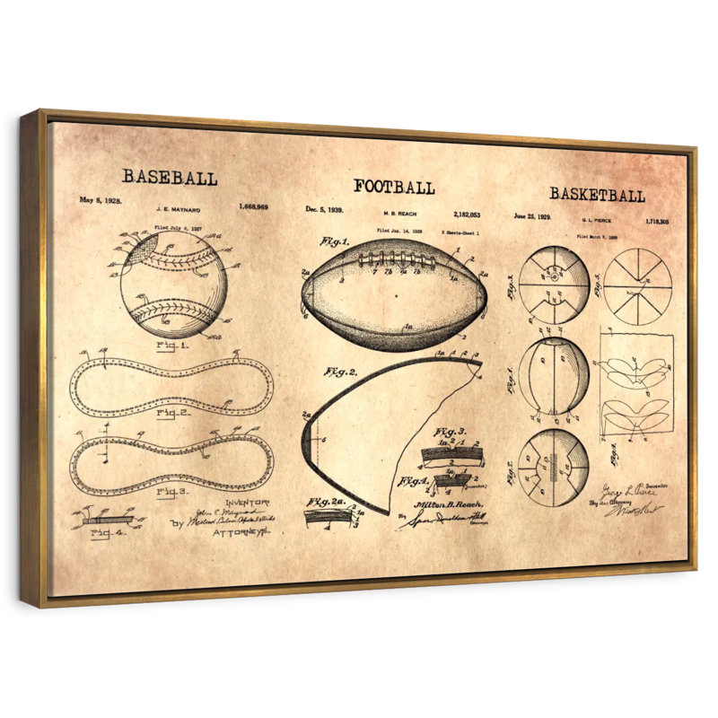 Compilation de ballons de sport brevetés, Cadre flottant doré, 13 po x 9 po
