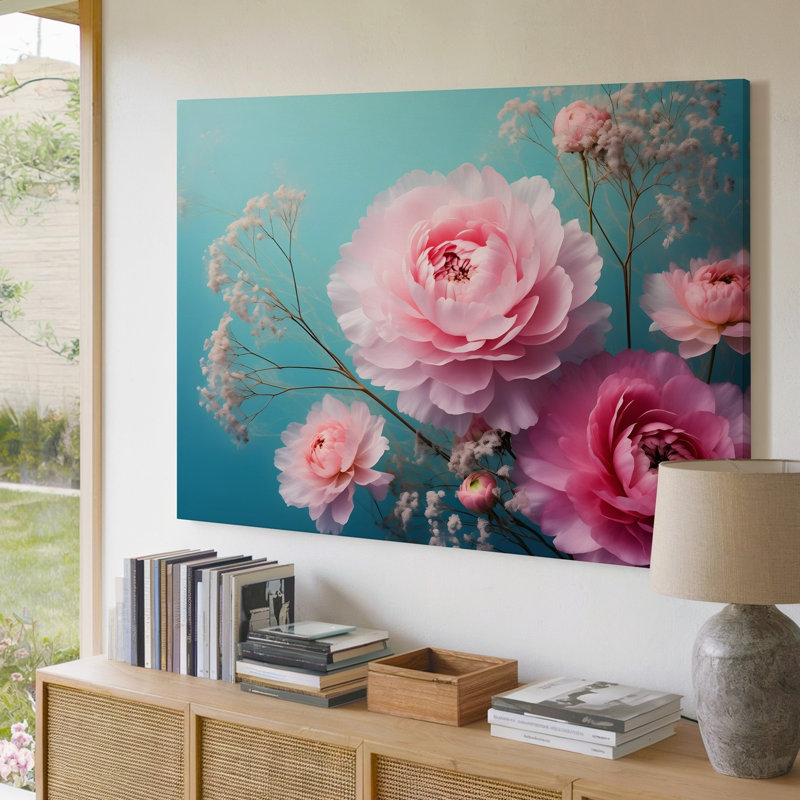 Toile, vue rapprochée capturant des fleurs roses délicates avec art mural doux, H 16 po x l 20 po