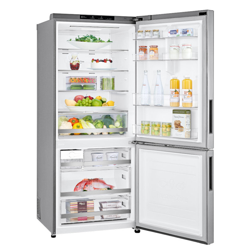LG 28-inch Wide Bottom Freezer Refrigerator - Stainless Steel, Reversible Door, LED Lighting, 15 cu. ft.