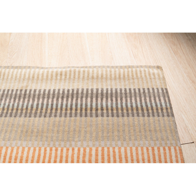 Tapis contemporain ivoire en laine noué à la main, 9 pi x 12 pi