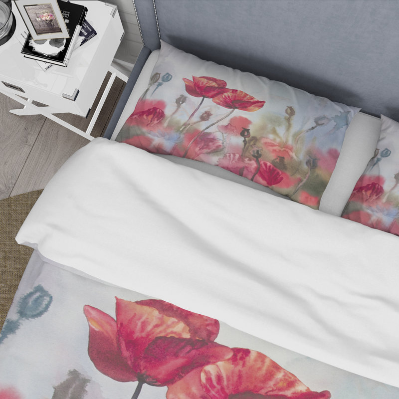 Blossoming Poppies In The Meadow - Ensemble de housse de couette traditionnel - Microfibre de polyester