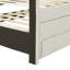Lit plateforme double tapissier avec lit gigogne simple et 3 tiroirs, tissu de lin, beige