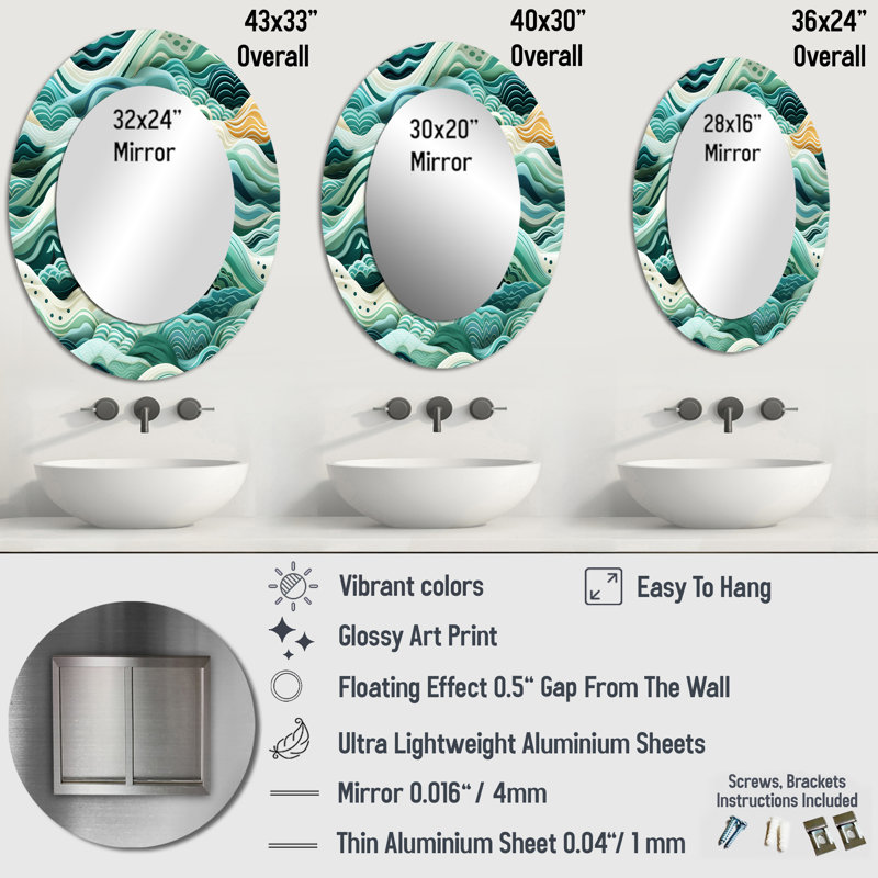 Design Art Coastal Chevron Green Waves Pattern - Coastal Mirror, Green ...