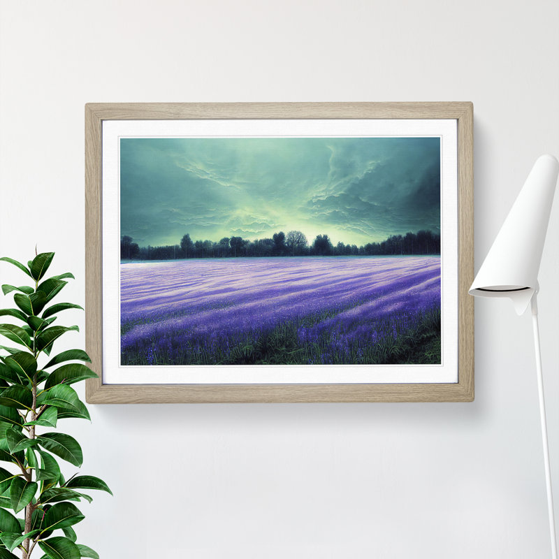 Illuminated Bluebell Field - Single Picture Frame Painting, 46cm H x 64cm W x 2cm D, Oak