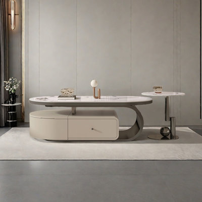 Table basse légère de luxe en forme de plaque ovale