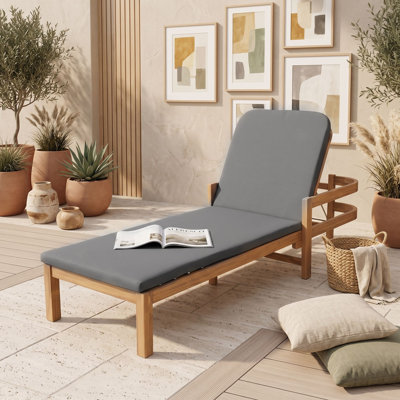 Chaise longue d'extérieur réglable en bois d'acacia avec coussin résistant aux intempéries pour terrasse, pelouse ou bord de piscine