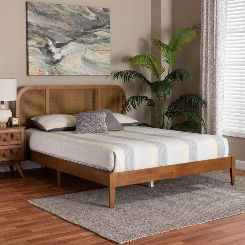 Bredyn Baxton Studio Fleur Mid-Century Woven Rattan Wood Queen Size Bed