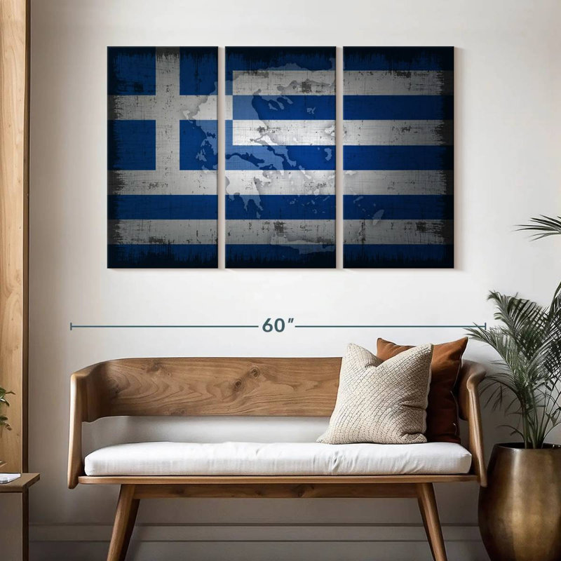 Map And Flag Of Greece, 32" H x 50" W