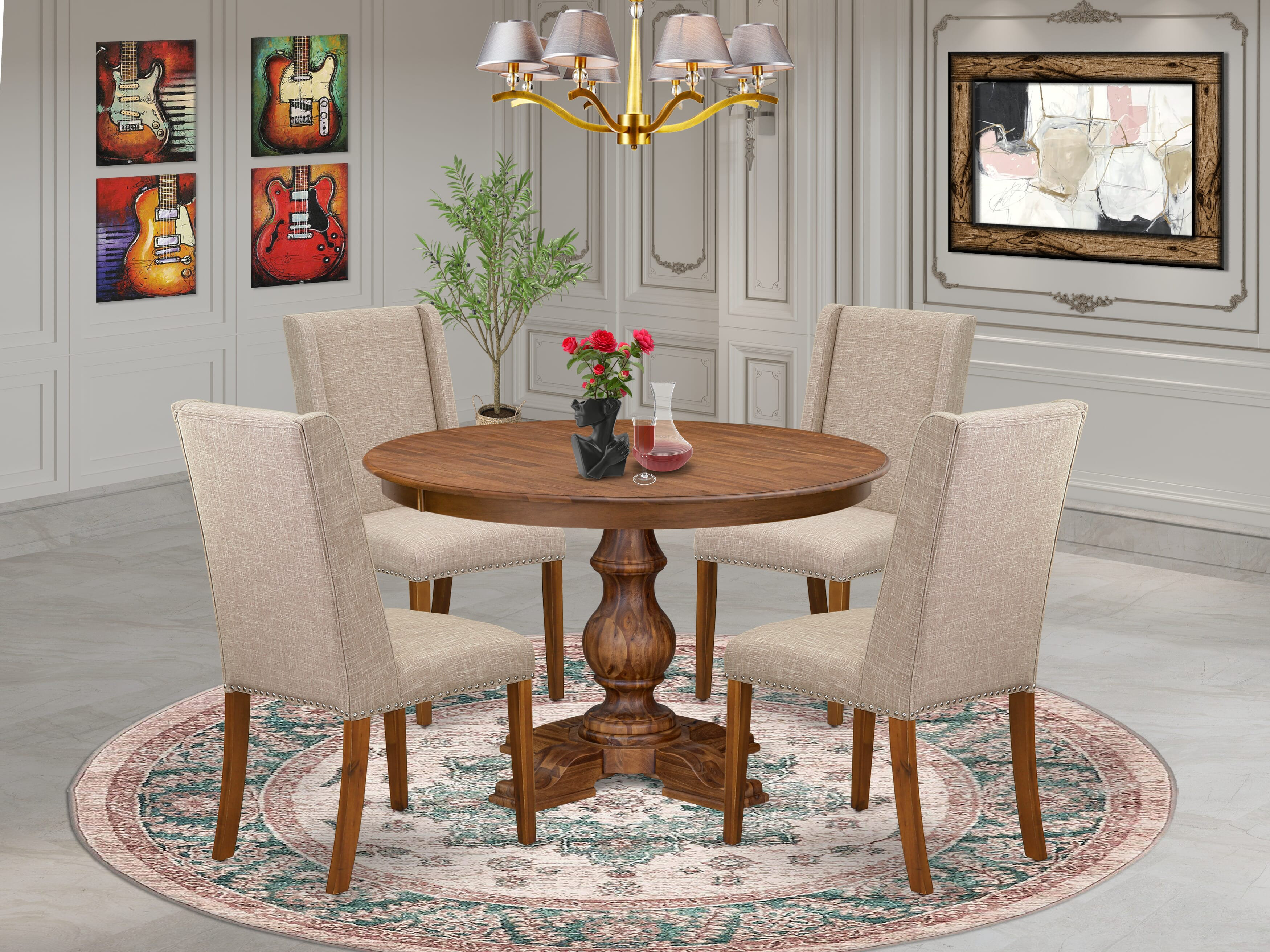 Red Barrel Studio 5-piece Kitchen Dining Table Set contains a wood ...