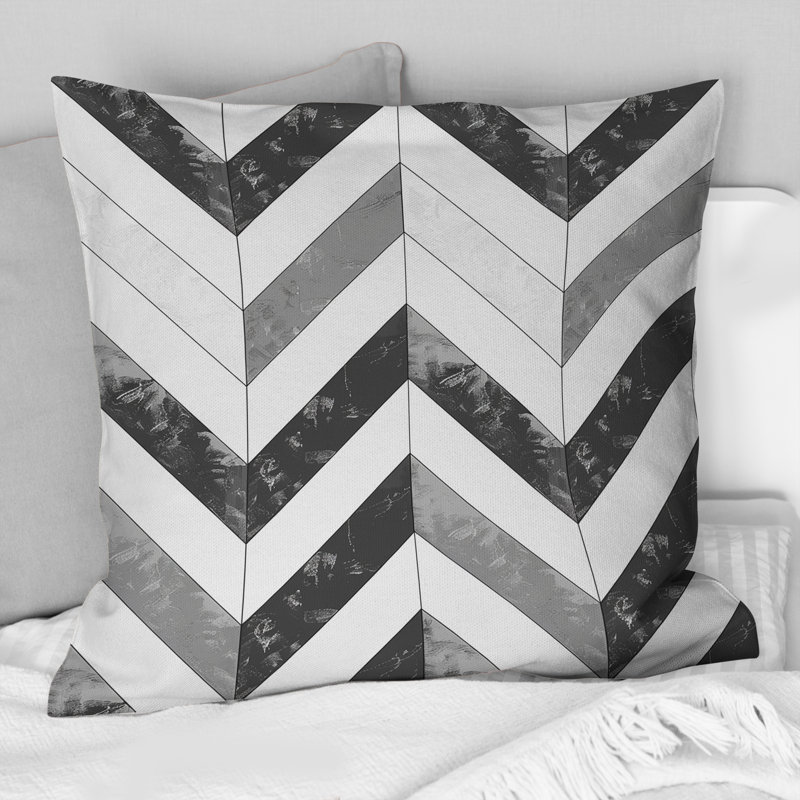 Motif à chevrons gris et blanc - Coussin décoratif moderne, H 16 po x l 16 po