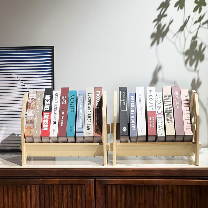 2 Pack Desktop Bookshelf, Stackable Book Organizer With Handle, Mini Storage Rack For CD/Magazine/File Folder, Portable Small Bookshelf For Study, Living Room, Kid's Room, No Nails