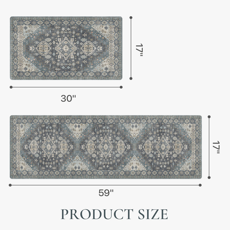 Tapis de cuisine imperméable anti-fatigue anti-dérapant, Tapis de couloir 17 po x 59 po + 17 po x 30 po, Bleu