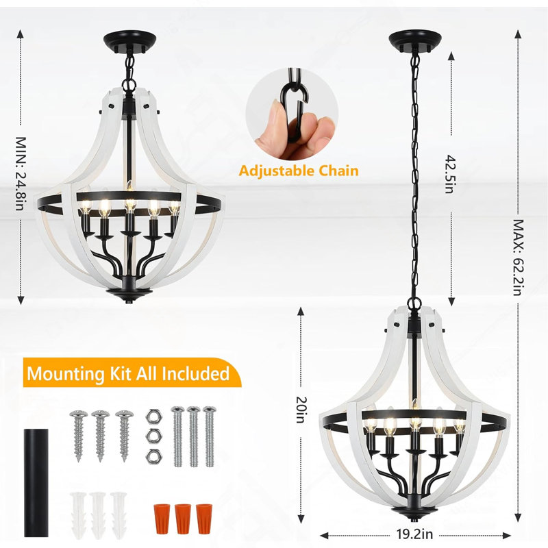 5-Light White Wood Chandeliers