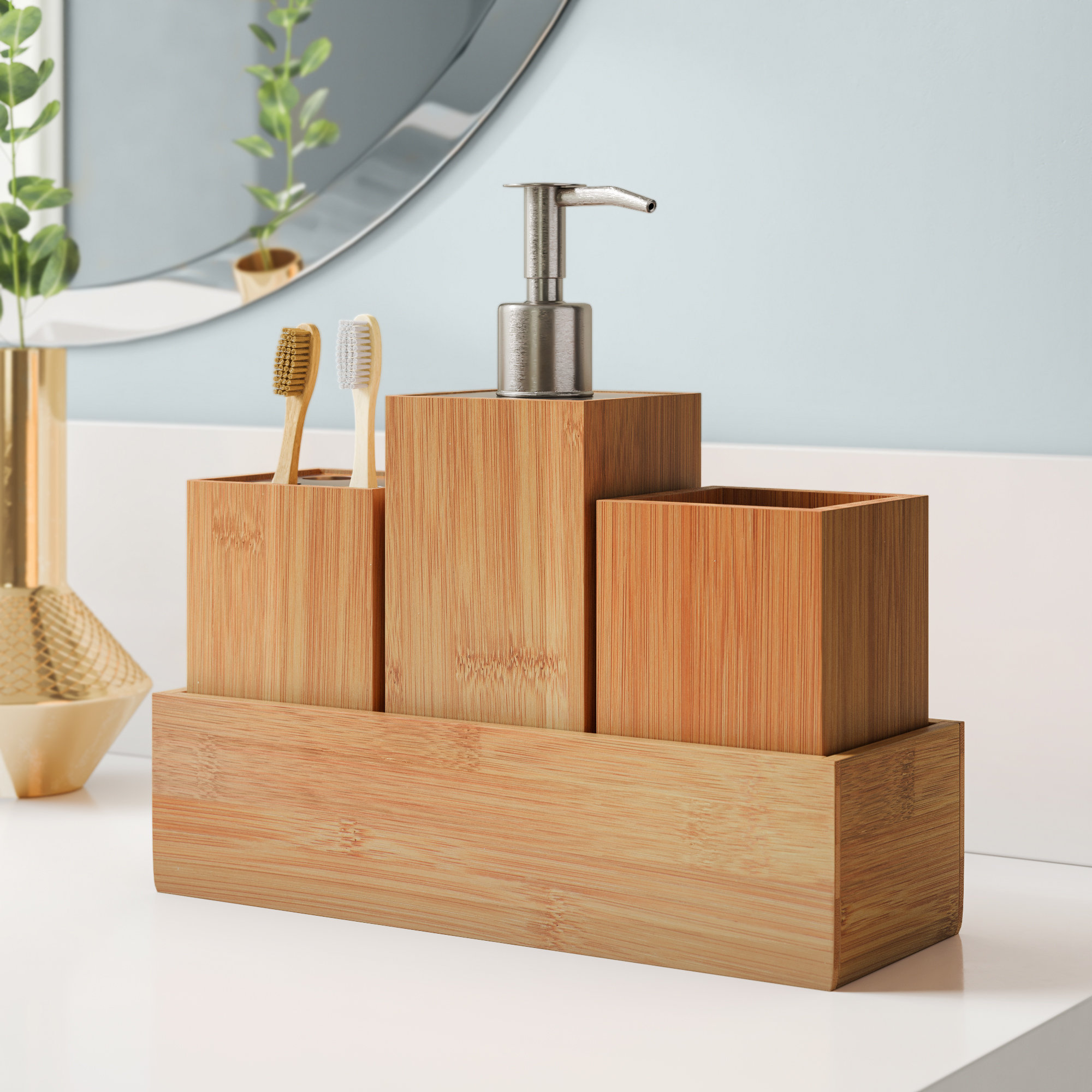 Co.® Moraga Bamboo 4 Piece Bathroom Accessory Set Reviews | Wayfair