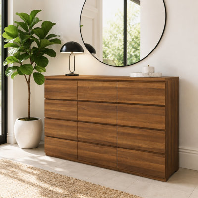 63" Modern 12 Drawer Double Dresser, Large Wood Storage Chest with Spacious Top, Bedroom Storage Cabinet for Living Room & Entryway