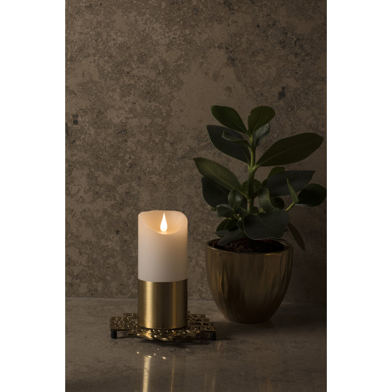 Unscented Flameless Pillar Candle, 15.5cm H x 7.5cm W x 7.5cm D, Brass