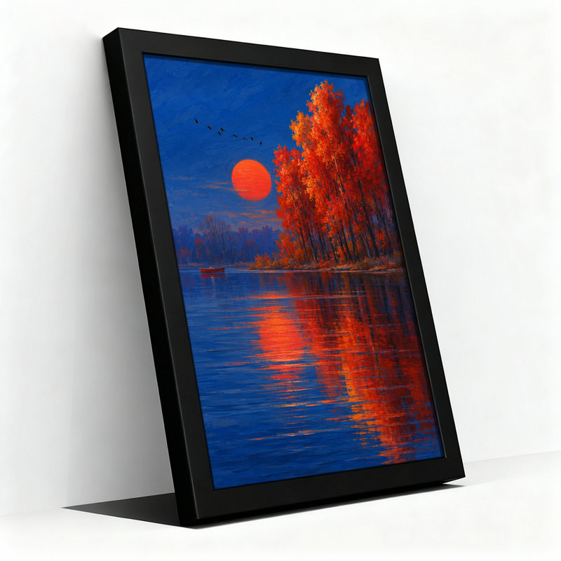 Orange Autumn Trees Reflecting in Blue Water Under Large Canvas Wall Art, 18"H x 12"W