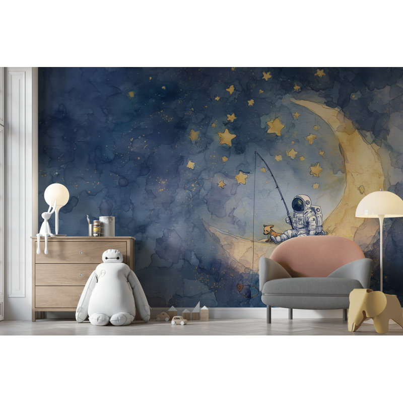 Papier peint amovible astronaute étoiles de lune, Non tissé, 120 po x 96 po
