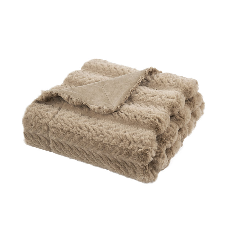 Jeté en fausse fourrure de lapin, Taupe clair, 60 po x 70 po