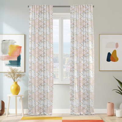 Semi Sheer Geometric Print Curtain Single Panel
