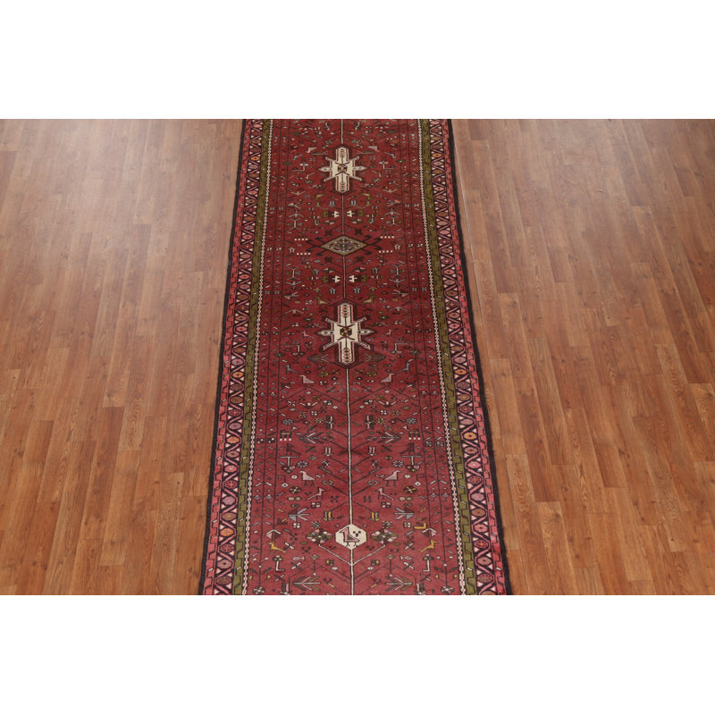 Tapis de couloir unique en laine noué à la main de style années 1970 de 3 pi 5 po x 14 pi 7 po Rosala