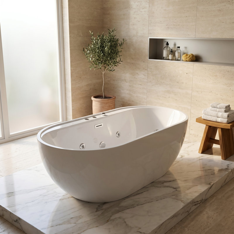 Baignoire de trempage 67 po. Avec baignoire à vitesse réglable et interrupteur de commande d'air, blanc