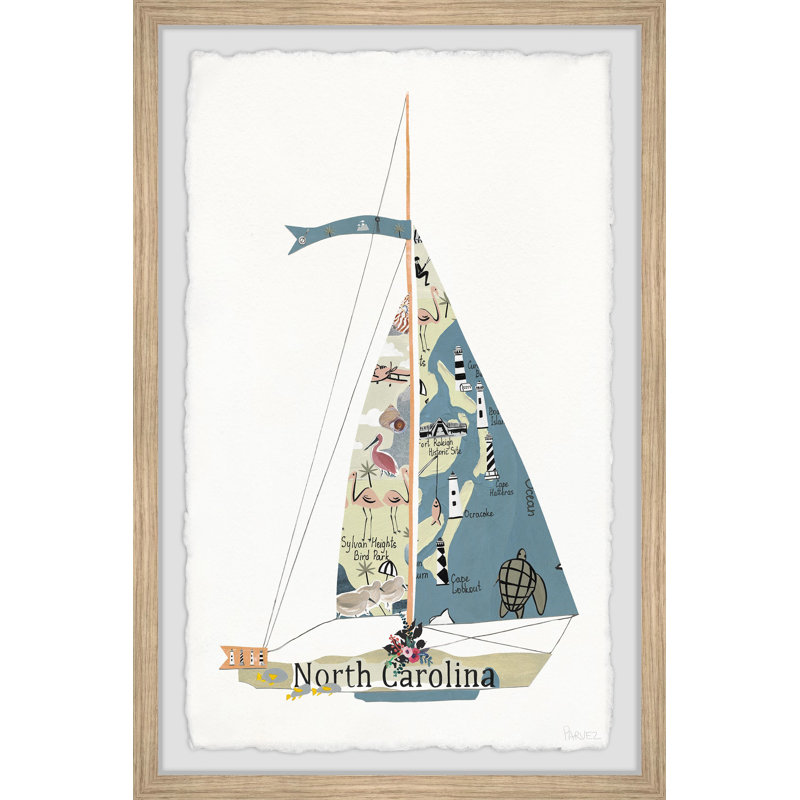 North Carolina Boat - impression encadrée, H 18 po x l 12 po x 1,5 po